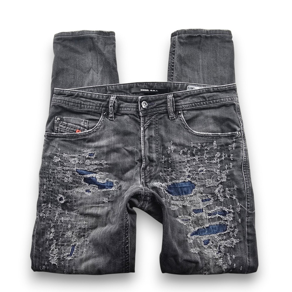 Diesel DNA Distressed Jeans Men 32 Black THOMMER Slim Skinny Patchwork Italy